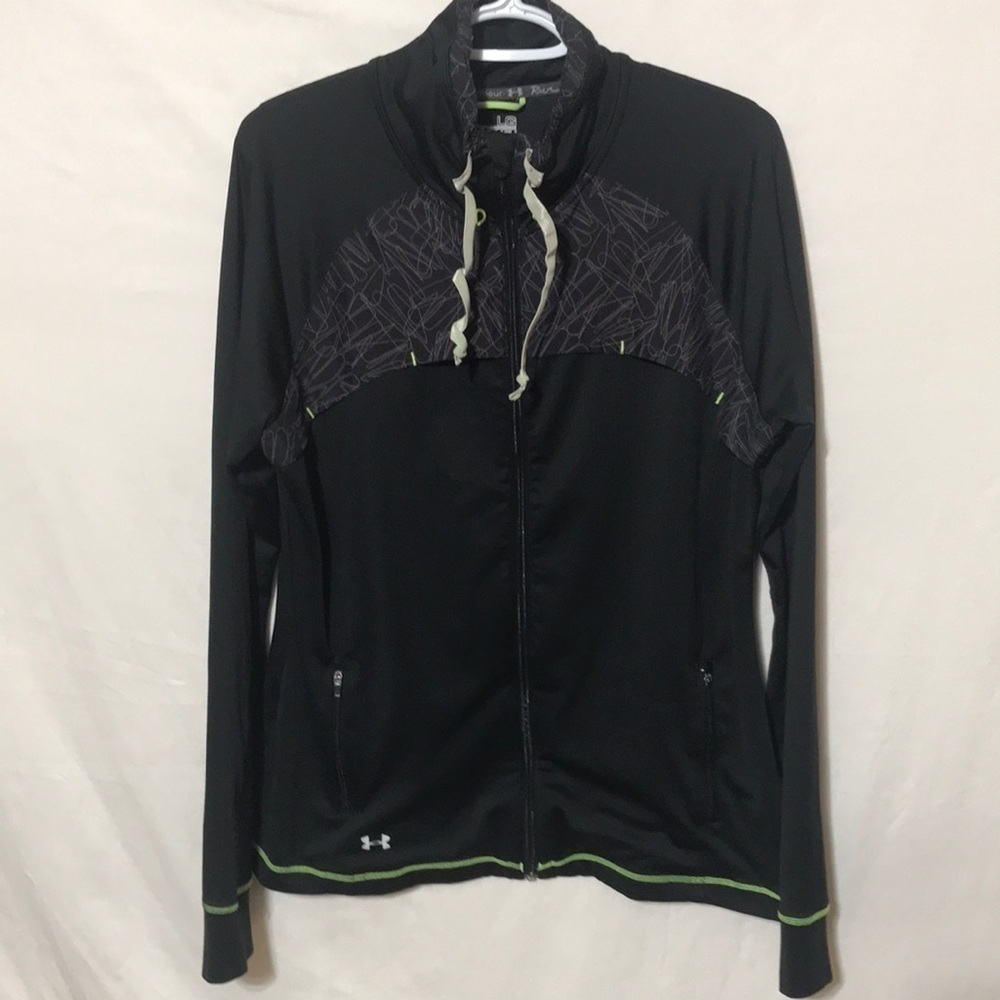 Under Armour Jacket Men Large Black Semi Fitted Running Front Zip Pockets